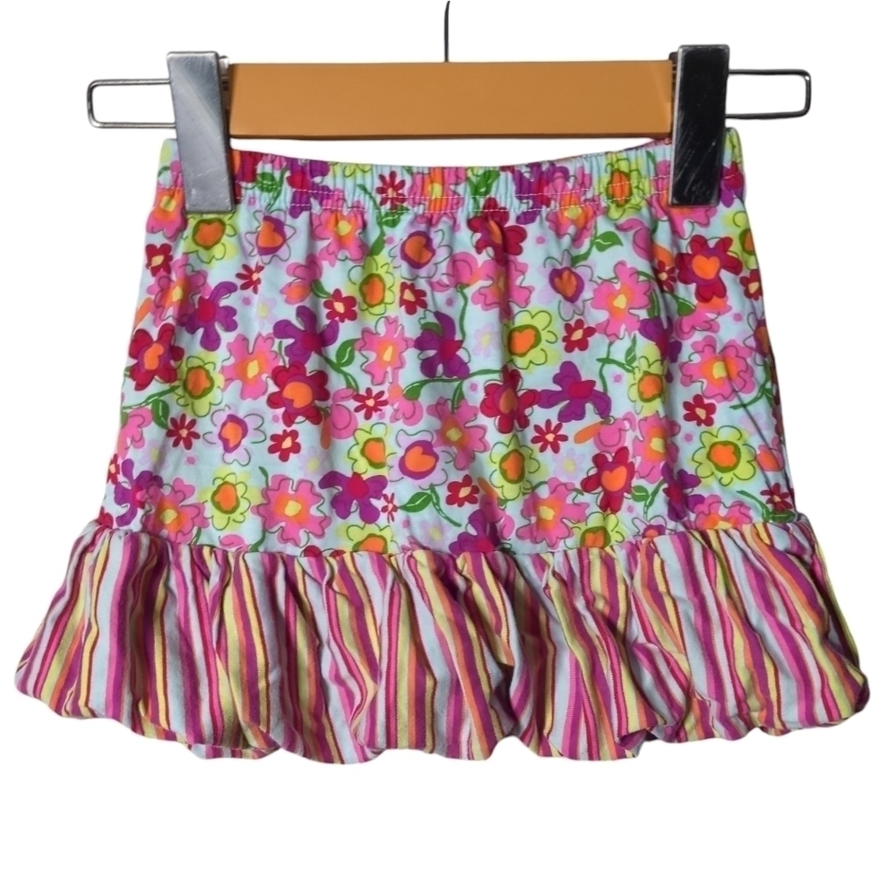 Hanna Andersson Floral/Striped Bubble Skirt Size 4 (100cm) Blue Pink‎ Purple